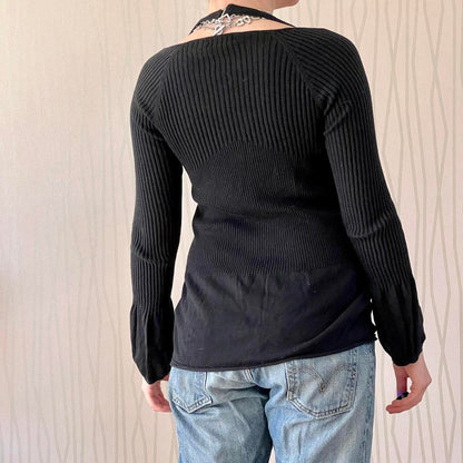 Late 90s / Y2K Guess by Marciano Silk Blend Ribbed Knit Top – Convertible Neckline