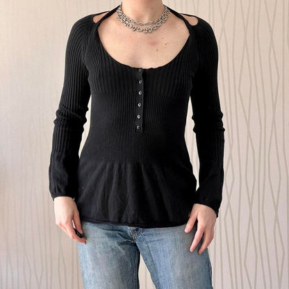 Late 90s / Y2K Guess by Marciano Silk Blend Ribbed Knit Top – Convertible Neckline