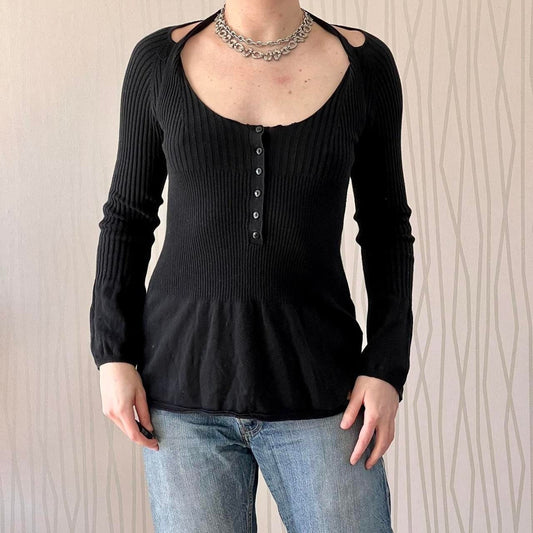 Silk Blend Guess Coquette Whimsigoth Babydoll Balloon sleeve Longsleeve Knit Sweater Top