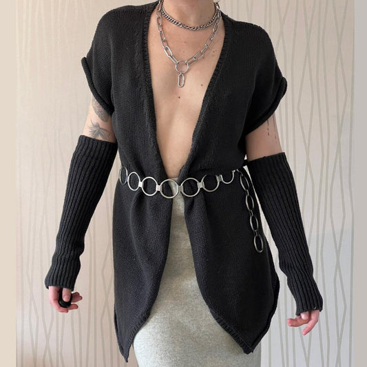 Late 90s / Y2K Cop Copine Knit Gilet with Detachable Sleeves – Longline Vest