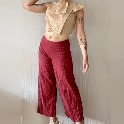 Y2K Sarah Pacini Wide Leg Cropped Trousers – Metallic Weave