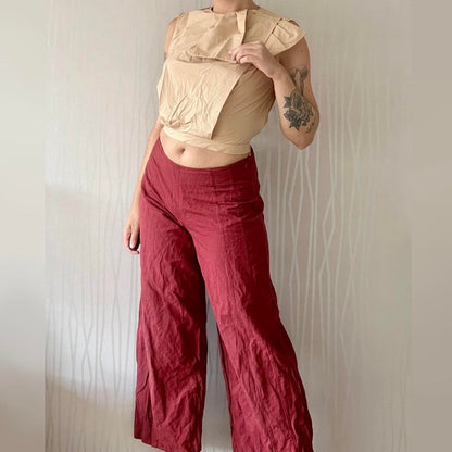 Y2K Sarah Pacini Wide Leg Cropped Trousers – Metallic Weave