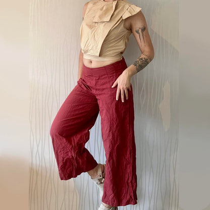 Y2K Sarah Pacini Wide Leg Cropped Trousers – Metallic Weave