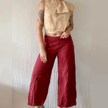 Y2K Sarah Pacini Wide Leg Cropped Trousers – Metallic Weave