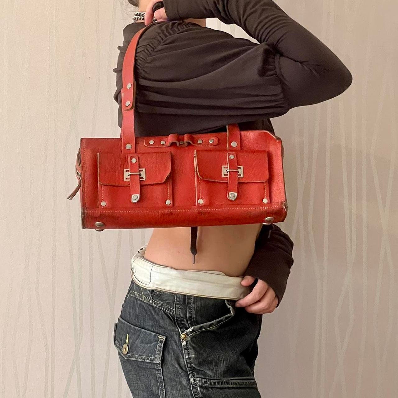 Rare Archive 90's Y2K Leather Diesel Red Baguette Shoulder Bag