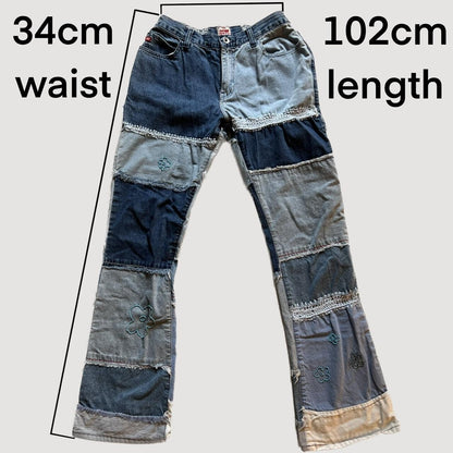 Y2K Miss Sixty Patchwork Crochet Flare Jeans – Altered