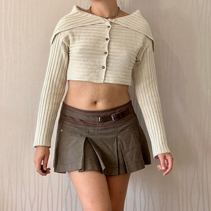 Y2K Sarah Pacini Cropped Knit Cardigan – Fold-Over Collar