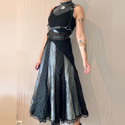 Y2K Multiples Createur Paneled Maxi Skirt – Metallic Mesh & Lace