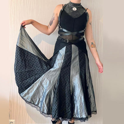Y2K Multiples Createur Paneled Maxi Skirt – Metallic Mesh & Lace