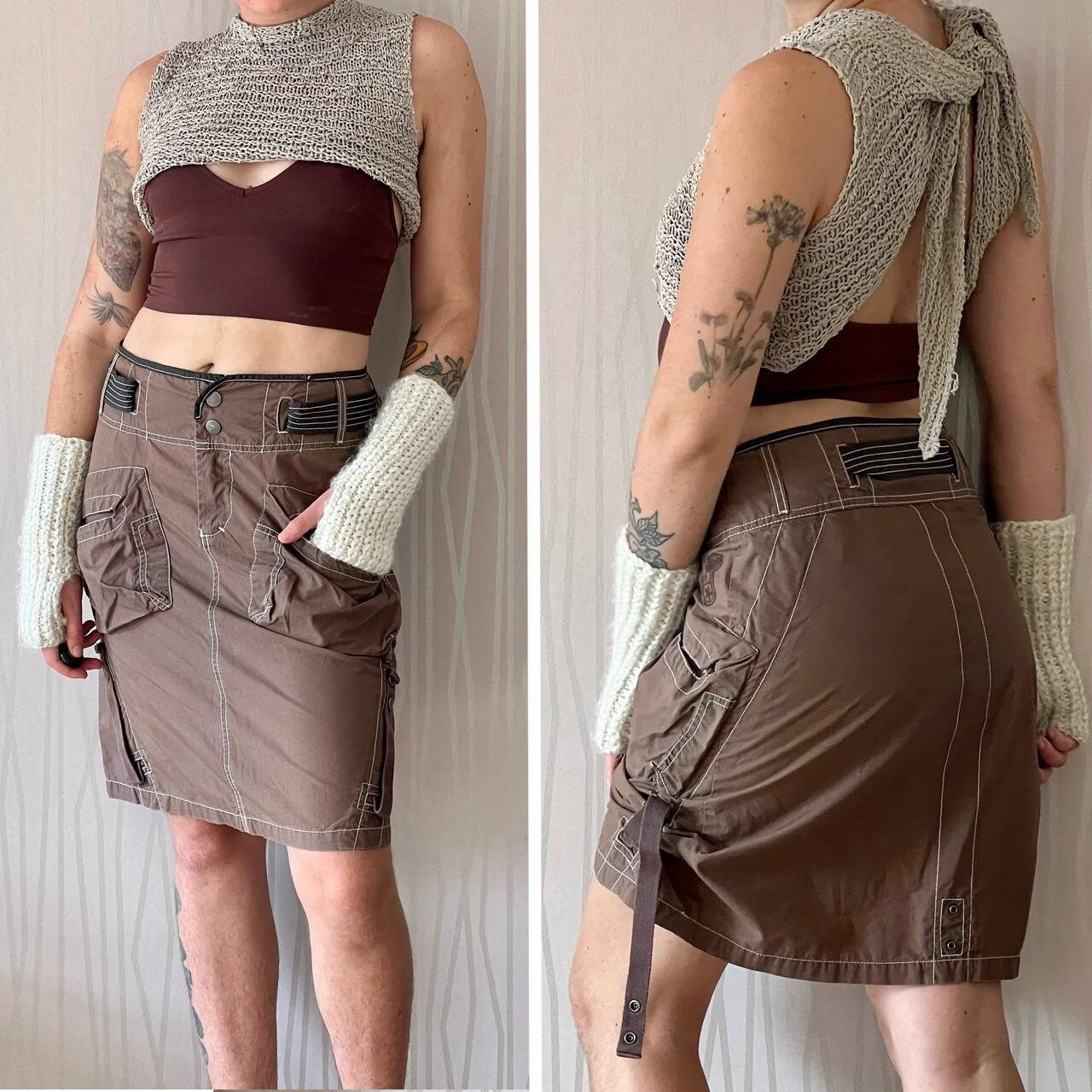 Vintage Diesel Cargo Skirt Y2K Techwear Contrast Stitch Adjustable Skirt