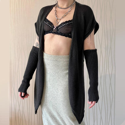 Late 90s / Y2K Cop Copine Knit Gilet with Detachable Sleeves – Longline Vest