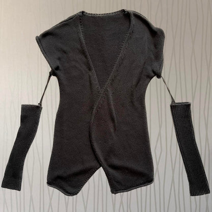 Late 90s / Y2K Cop Copine Knit Gilet with Detachable Sleeves – Longline Vest