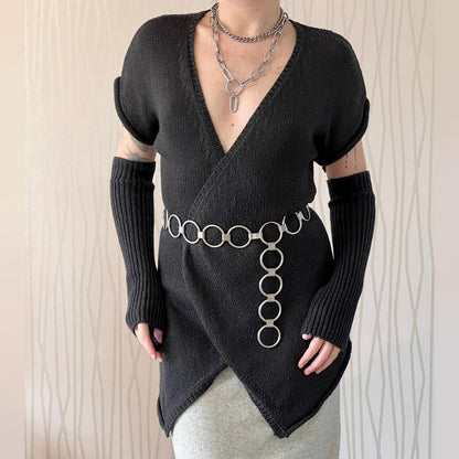 Late 90s / Y2K Cop Copine Knit Gilet with Detachable Sleeves – Longline Vest