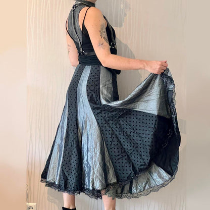 Y2K Multiples Createur Paneled Maxi Skirt – Metallic Mesh & Lace
