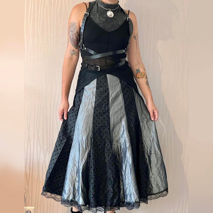 Y2K Multiples Createur Paneled Maxi Skirt – Metallic Mesh & Lace