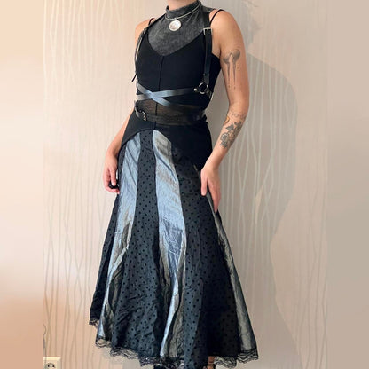 Y2K Multiples Createur Paneled Maxi Skirt – Metallic Mesh & Lace