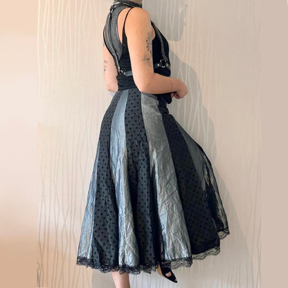 Y2K Multiples Createur Paneled Maxi Skirt – Metallic Mesh & Lace