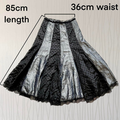 Y2K Multiples Createur Paneled Maxi Skirt – Metallic Mesh & Lace