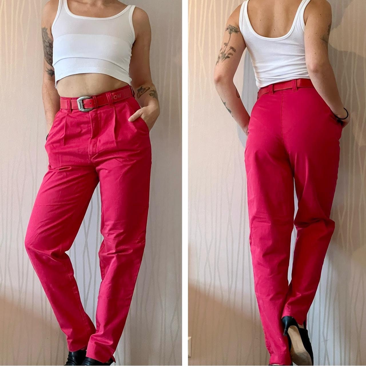 Vintage 80's/90’s Cigarette Pants Retro High Waisted Neon Tailored Pants and Belt Set