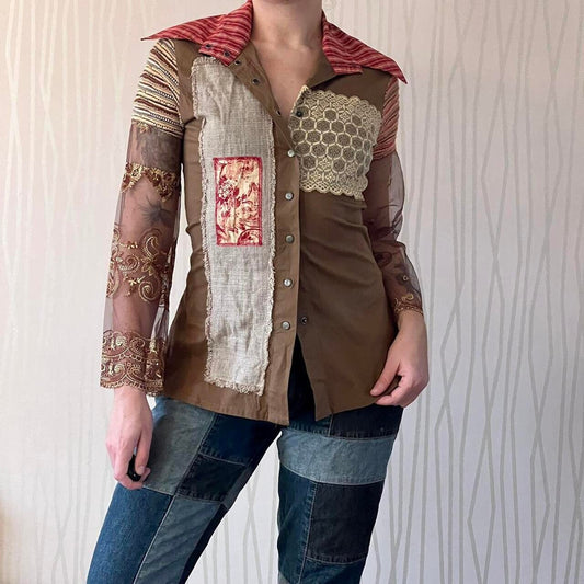 Save The Queen Patchwork Blouse Regency Pirate Steampunk Button up