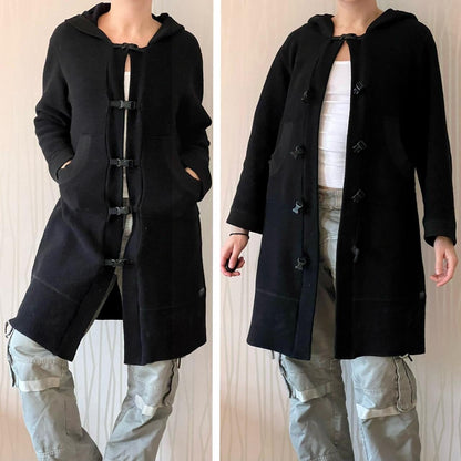Late 90s / Early Y2K Cop Copine Hooded Wool Blend Coat – Buckle Front