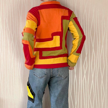 Y2K Pygmees Geometric Patchwork Zip-Up Jacket – Fleece Lined