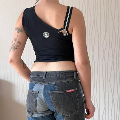 Y2K Punkyfish Asymmetrical Zip Top – Embroidered Detail
