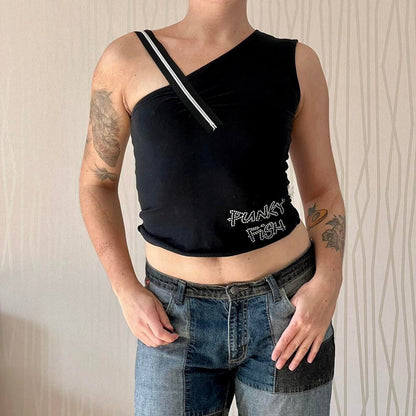 Y2K Punkyfish Asymmetrical Zip Top – Embroidered Detail