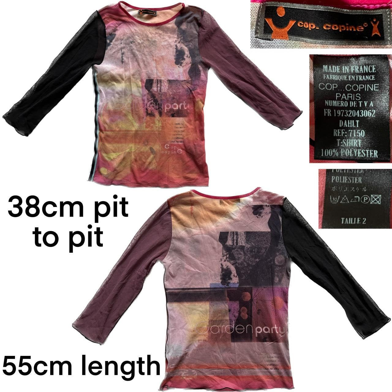 Cop Copine Mesh Top Cyber Y2K Sheer Graphic Utility Techwear Maximalist Top