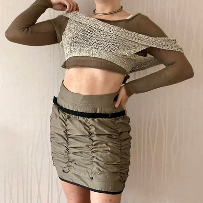 Y2K Kanabeach Modular Gathered Skirt – Snap-Off Parachute Hem