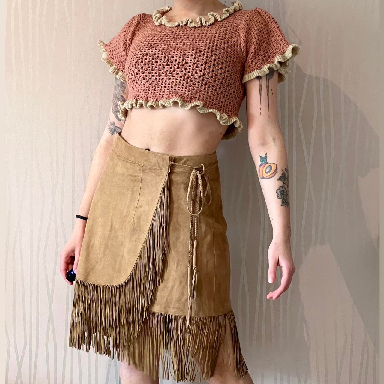 Vintage Leather Wrap Skirt 70's Jose Louis Western Suede Fringe Wrap Skirt Made in USA