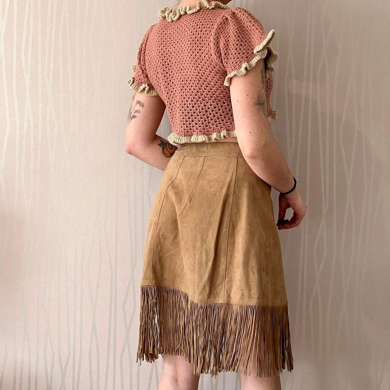 Vintage Leather Wrap Skirt 70's Jose Louis Western Suede Fringe Wrap Skirt Made in USA