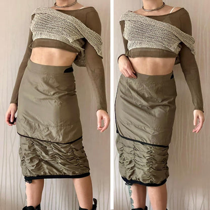 Y2K Kanabeach Modular Gathered Skirt – Snap-Off Parachute Hem