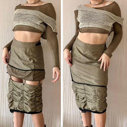 Y2K Kanabeach Modular Gathered Skirt – Snap-Off Parachute Hem