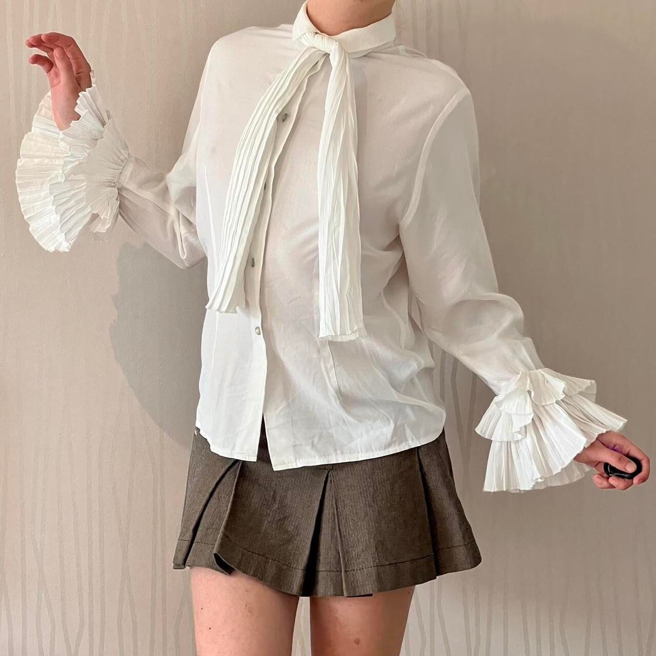 Victorian Regency Top Edwardian Blouse Donna Di Cuori Y2K Pirate Micro Pleated Coquette Button Up Shirt