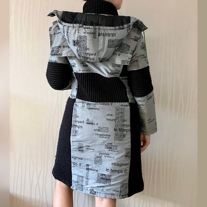 Late 90s / Y2K Biche de Bère Bi-Material Printed Puffer Coat – Detachable Hood