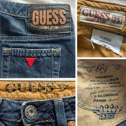 Y2K Guess Dark Wash Denim Mini Skirt – Raw Hem