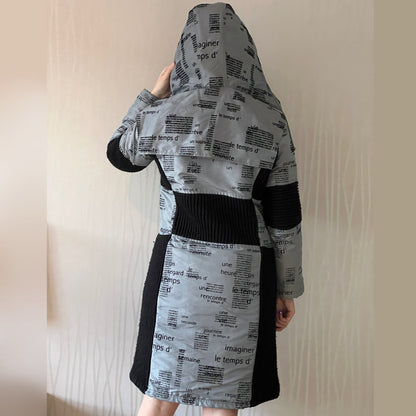 Late 90s / Y2K Biche de Bère Bi-Material Printed Puffer Coat – Detachable Hood