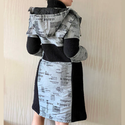 Late 90s / Y2K Biche de Bère Bi-Material Printed Puffer Coat – Detachable Hood