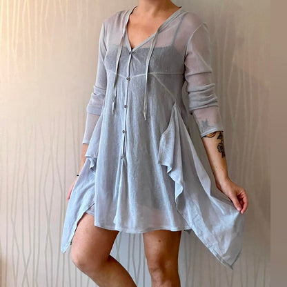 Y2K Deca De Vous à Nous Sheer Knit Mini Dress – Asymmetrical Layered