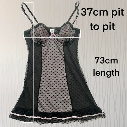 Y2K Mesh Bustier Slip Dress – Heart Mesh Cut-Out Detail