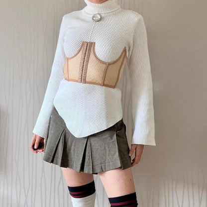 Y2K Alfa Knit Turtleneck Sweater – Handkerchief Hem