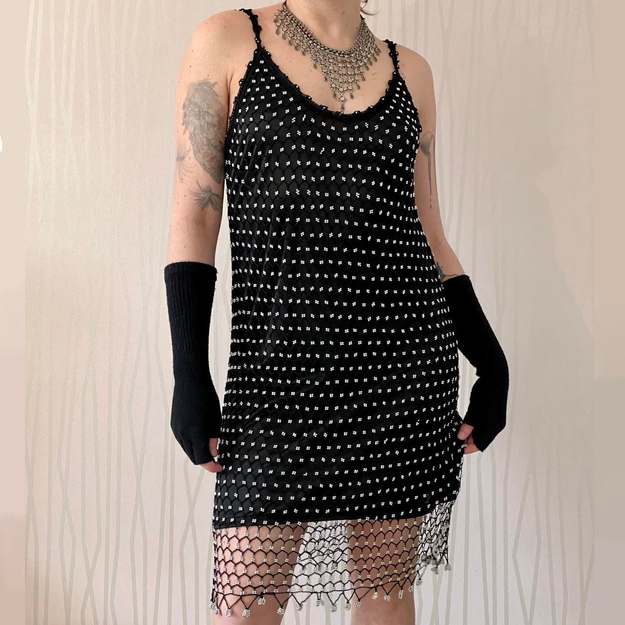 Y2K Whimsigoth Dress Crochet Beaded Macrame Retro Flapper Dress