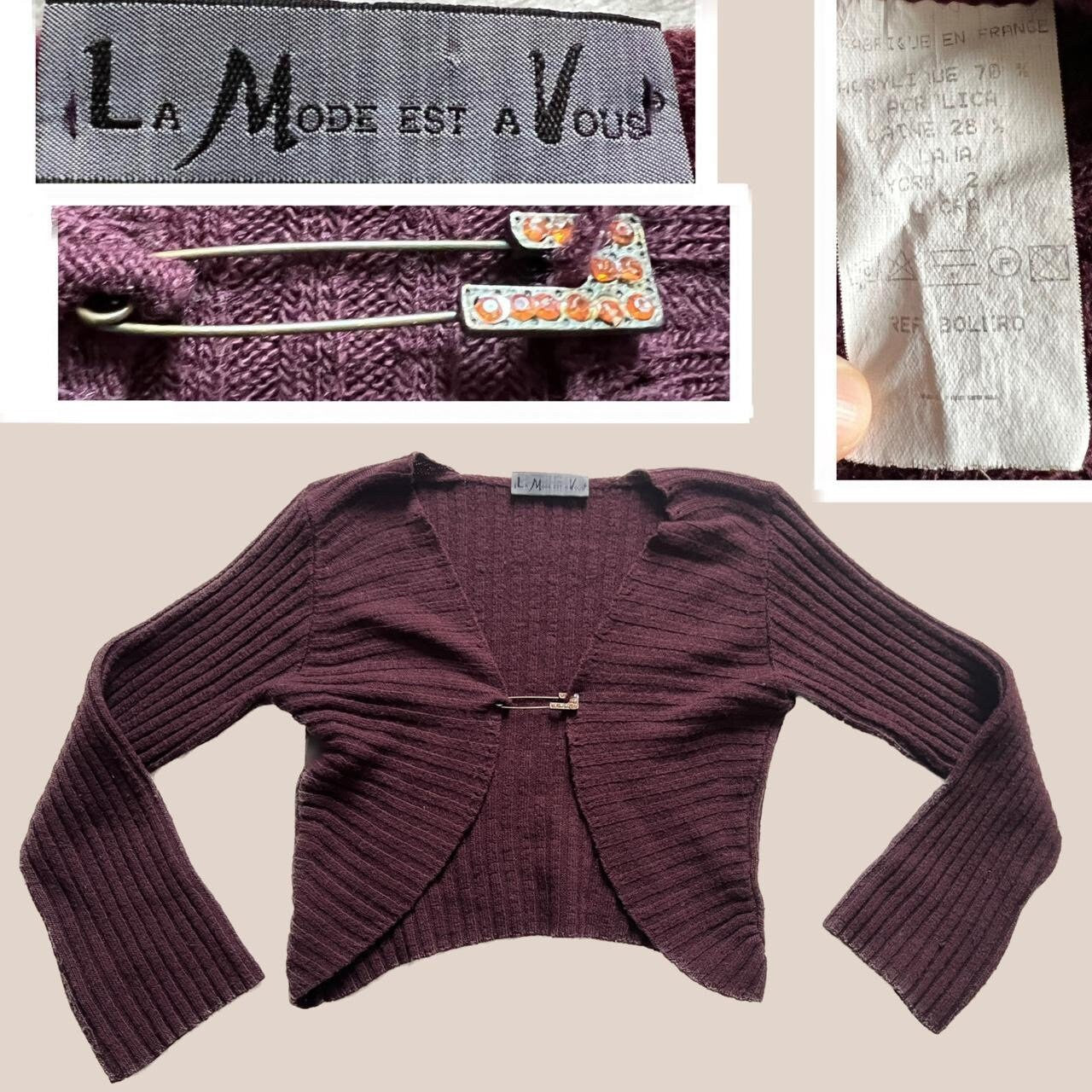 Knit Cardigan Whimsygoth Y2K Paper Clip Knit Bolero Coquette Knit Sleeves La Mode Est a Vous