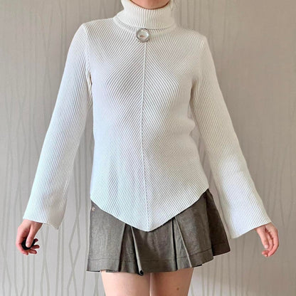 Y2K Alfa Knit Turtleneck Sweater – Handkerchief Hem