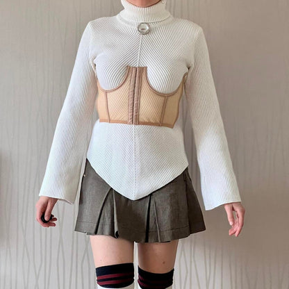 Y2K Alfa Knit Turtleneck Sweater – Handkerchief Hem