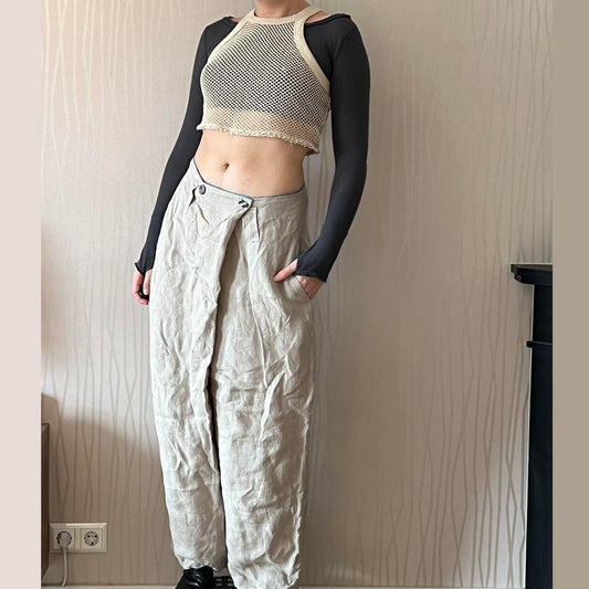 Y2K Linen Pants Techwear Trousers Cyber Rave Deconstructed Utility Wide Leg Pants