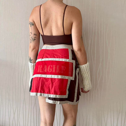 Late 90s / Early Y2K Pygmees Asymmetrical Patchwork Mini Skirt – “Fragile” Detail
