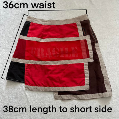 Late 90s / Early Y2K Pygmees Asymmetrical Patchwork Mini Skirt – “Fragile” Detail